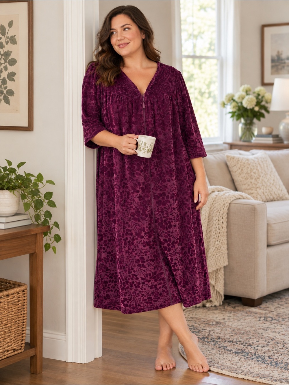 Vintage Plum Velvet House Dress/ Nightgown